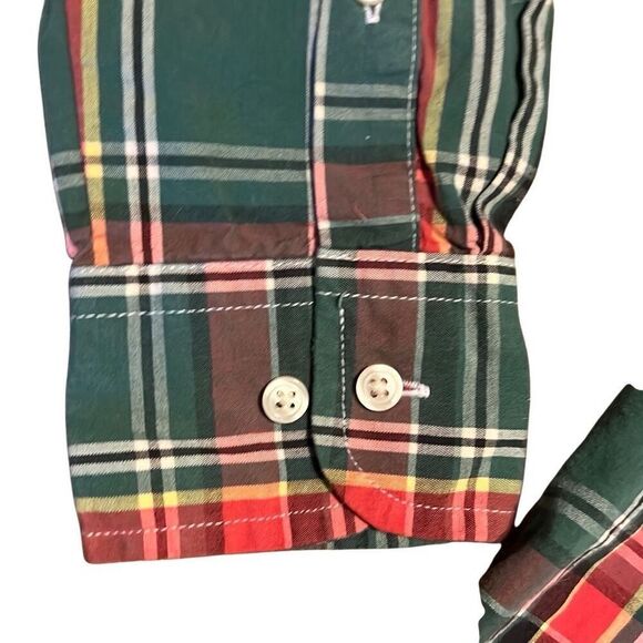 Crewcuts Boys 14 100% Cotton Green Red White Plain Long Sleeve Button Down Shirt - Picture 3 of 9